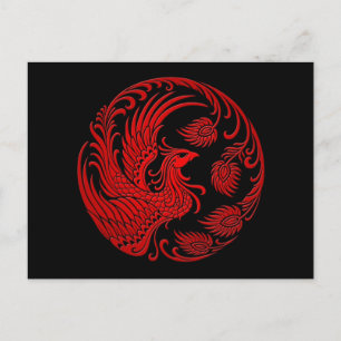 Traditional Red Phoenix Circle Postcard