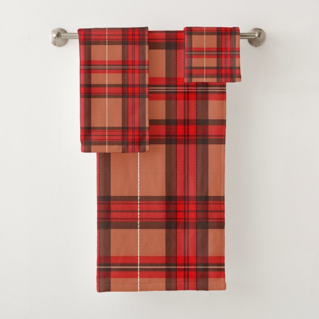Traditional Red Plaid Tartan Trendy Collection Bath Towel Set (Insitu)