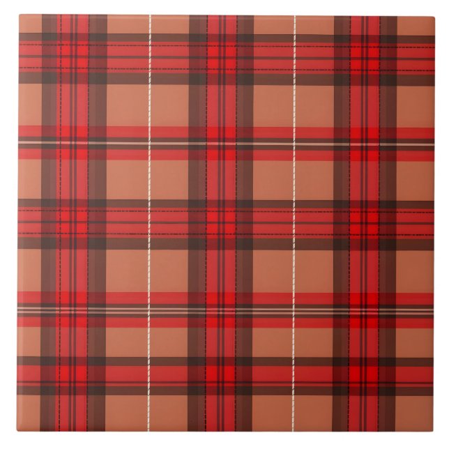 Traditional Red Plaid Tartan Trendy Collection Ceramic Tile (Front)