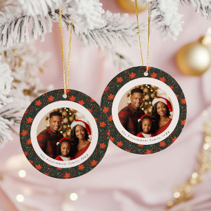 Traditional Red Poinsettia 2 Sided Photo Christmas Ceramic Ornament