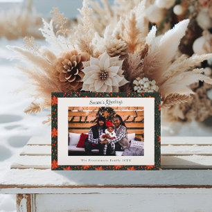Traditional Red Poinsettia Photo Christmas Holiday Card