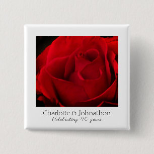 Traditional red rose 40th wedding anniversary 15 cm square badge