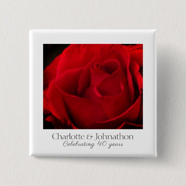 Traditional red rose 40th wedding anniversary 15 cm square badge (Front)