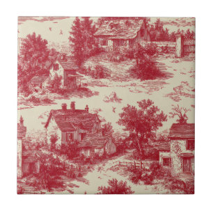 Traditional Red Toile - Pastoral & Architectural Ceramic Tile