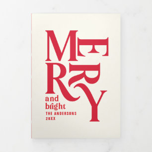 Traditional red vintage merry Christmas photo Tri-Fold Holiday Card
