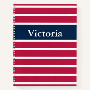 Traditional Red White and Blue Striped with Name Notebook