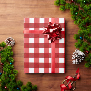 Traditional red white plaid Gingham grid pattern Wrapping Paper