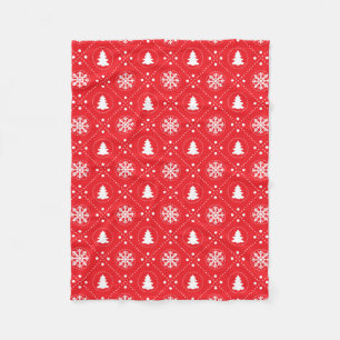 Traditional Red White Snowflakes Christmas Pattern Fleece Blanket