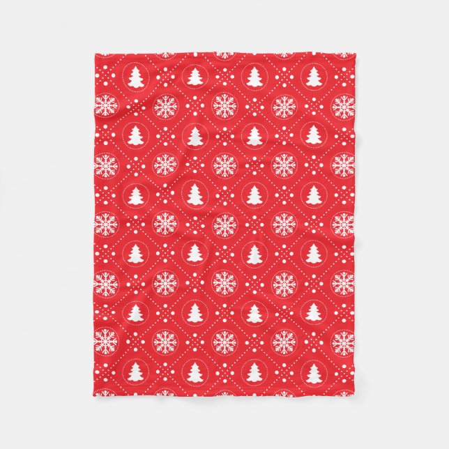 Traditional Red White Snowflakes Christmas Pattern Fleece Blanket (Front)