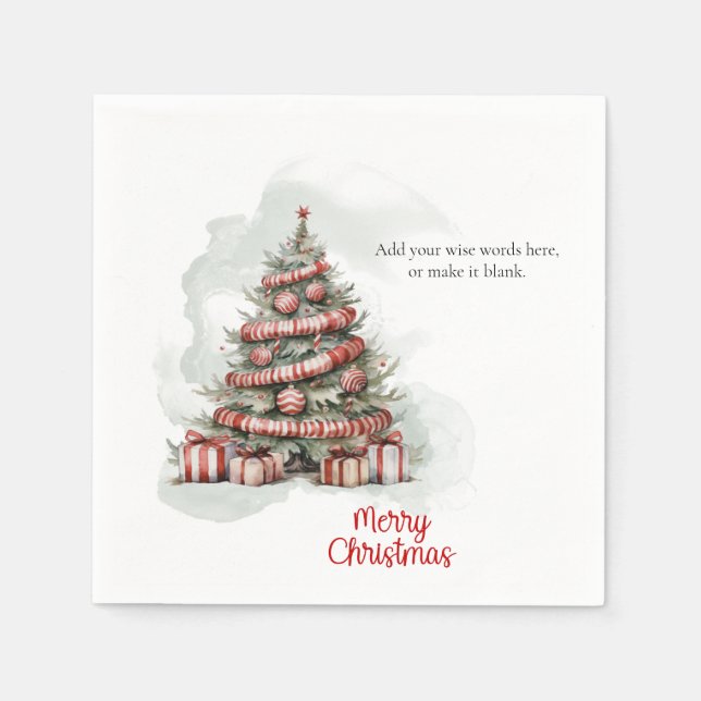 Traditional Red White Watercolor Christmas Tree Napkin (Front)