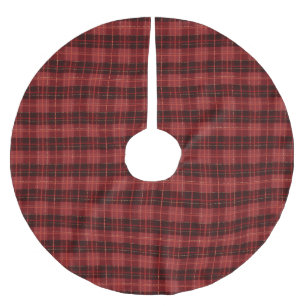 Traditional red wine gold tartan plaid pattern brushed polyester tree skirt