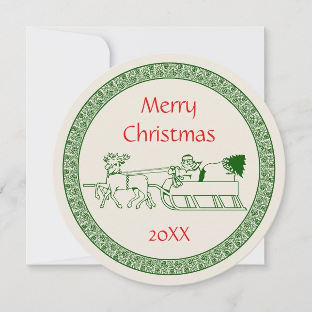 Traditional Reindeer Santa Sledge Retro Christmas Thank You Card (Front)