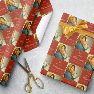 Traditional Religious Virgin Mary & Jesus Catholic Wrapping Paper