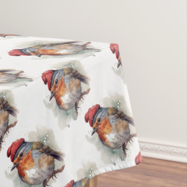 Traditional Robin Holiday Table Setting Tablecloth (In Situ)