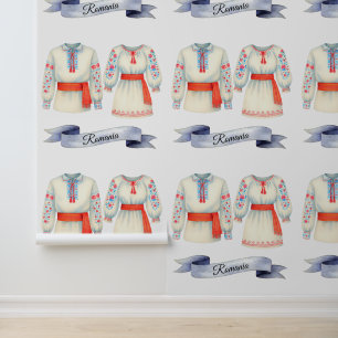 Traditional Romanian Folk Blouse Watercolor Wallpaper