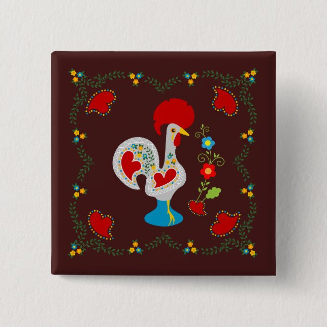 Traditional rooster of Barcelos in white 15 Cm Square Badge (Front)
