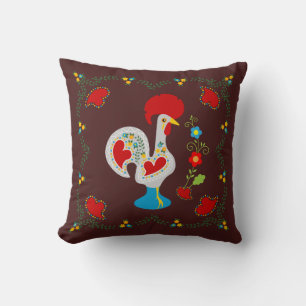 Traditional rooster of Barcelos in white Cushion