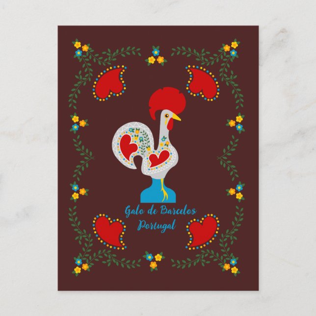 Traditional rooster of Barcelos in white  Postcard (Front)