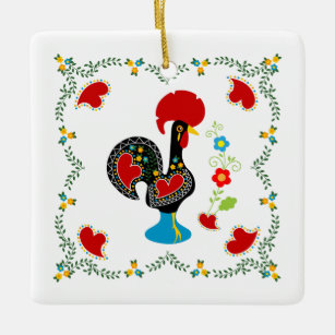 Traditional Rooster of Portugal Happy Birthday Ceramic Ornament