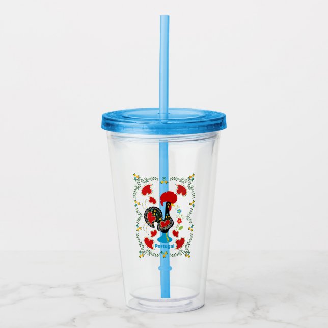 Traditional Rooster of Portugal in black Acrylic Tumbler (Front)