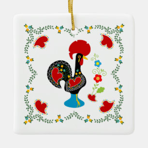 Traditional Rooster of Portugal in black Ceramic Ornament