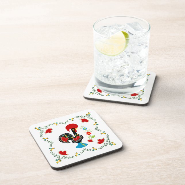Traditional Rooster of Portugal in black Coaster (Right Side)