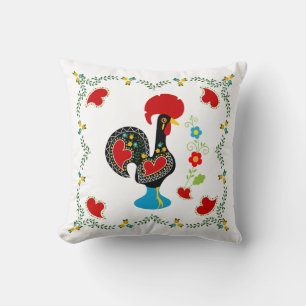 Traditional Rooster of Portugal in black Cushion