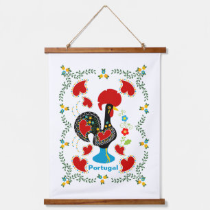 Traditional Rooster of Portugal in black Hanging Tapestry