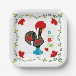 Traditional Rooster of Portugal in black Paper Plate