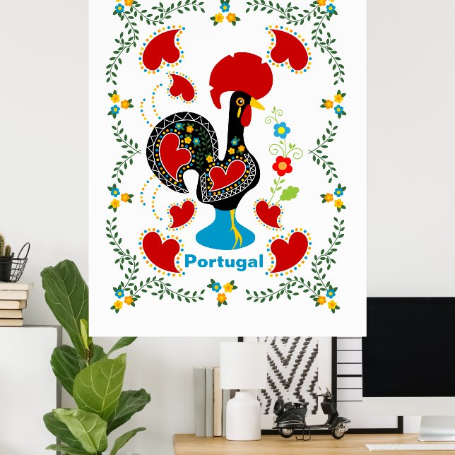 Traditional Rooster of Portugal in black Poster (Home Office)