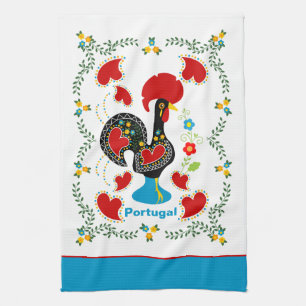 Traditional Rooster of Portugal in black Tea Towel