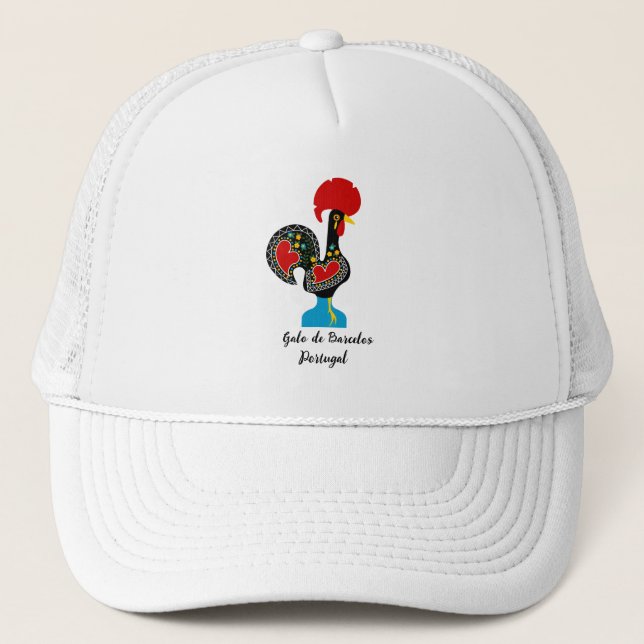 Traditional Rooster of Portugal in black  Trucker Hat (Front)