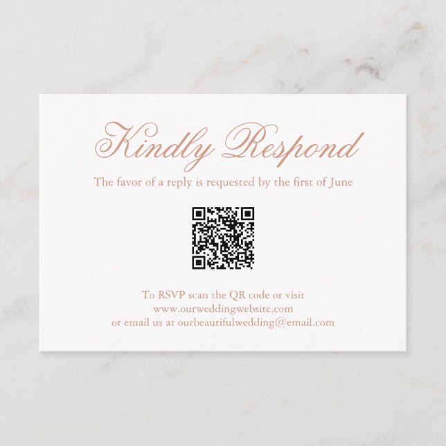 Traditional Rose Pink Formal QR Code Wedding RSVP Card (Front)