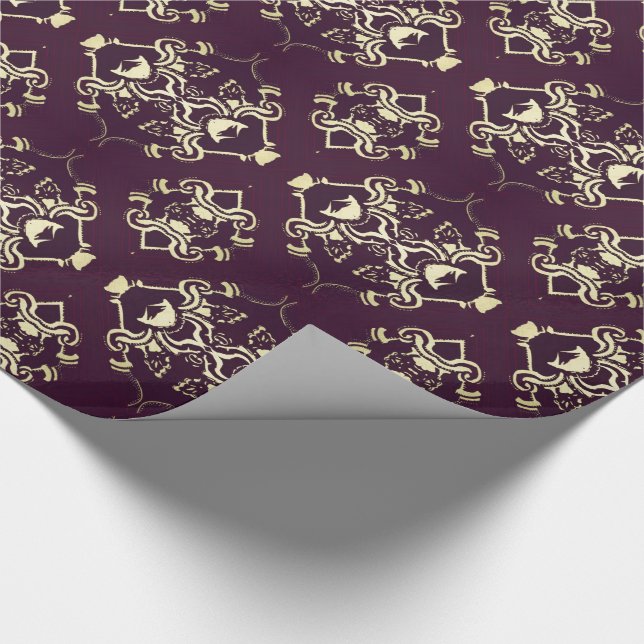 Traditional Royal Purple Gold Brocade Wrapping Paper (Corner)