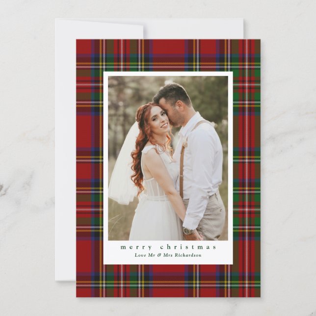 Traditional Royal Stewart Tartan Plaid Photo Holiday Card (Front)