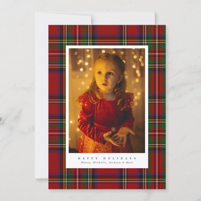 Traditional Royal Stewart Tartan Plaid Photo Holiday Card (Front)