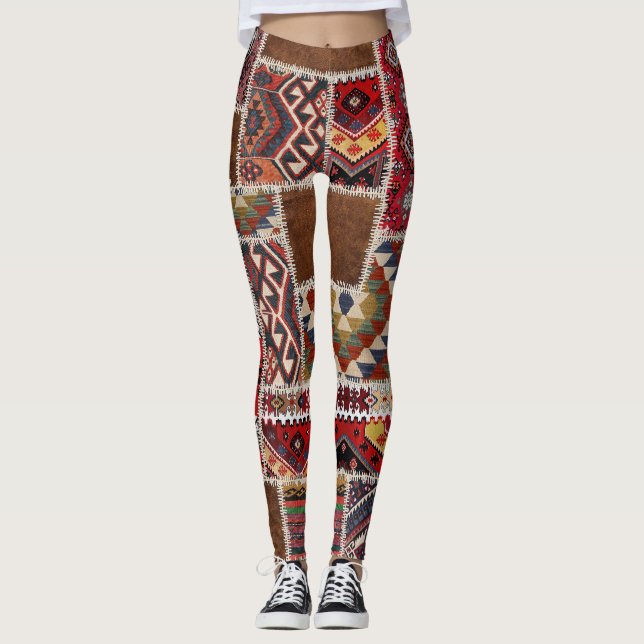 Traditional Rug Patchwork: Decorative Carpet Décor Leggings (Front)