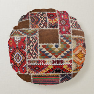 Traditional Rug Patchwork: Decorative Carpet Décor Round Cushion