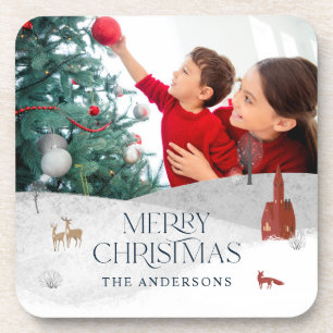 Traditional Rustic 1 photo Winter Merry Christmas  Coaster