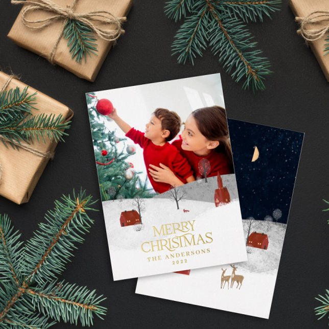 Traditional Rustic 1 photo Winter Merry Christmas Holiday Card (Creator Uploaded)