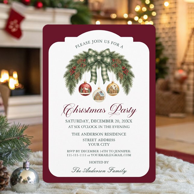 Traditional Rustic Burgundy Christmas Party   Invitation (Creator Uploaded)