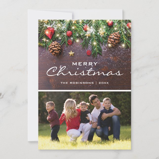 Traditional Rustic Christmas Holiday Photo Card (Front)
