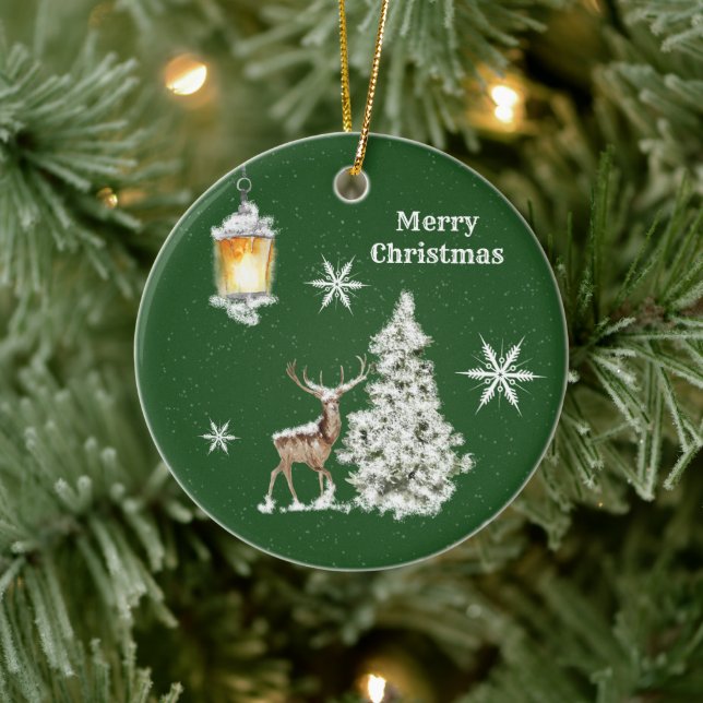Traditional Rustic  Merry Christmas Ceramic Ornament (Tree)
