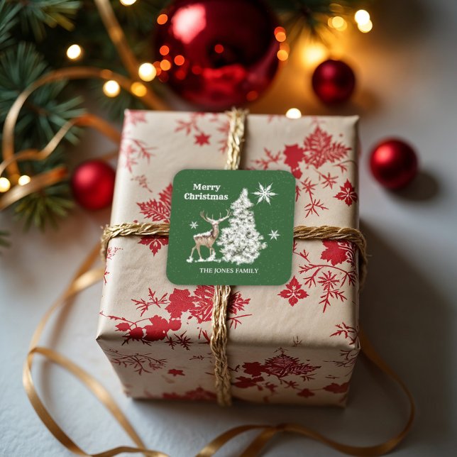 Traditional Rustic  Merry Christmas Square Sticker (Creator Uploaded)
