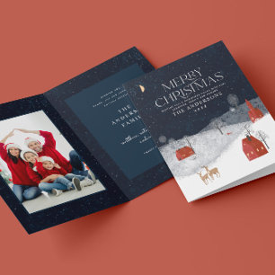 Traditional Rustic Navy 1 photo Merry Christmas Holiday Card