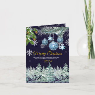 Traditional rustic navy blue Merry Christmas Holiday Card