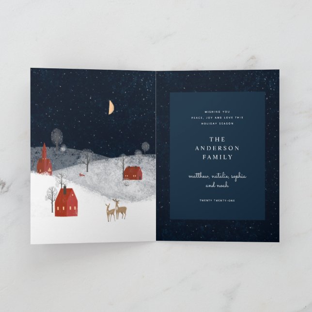 Traditional Rustic Navy Red Winter Merry Christmas Holiday Card (Inside)