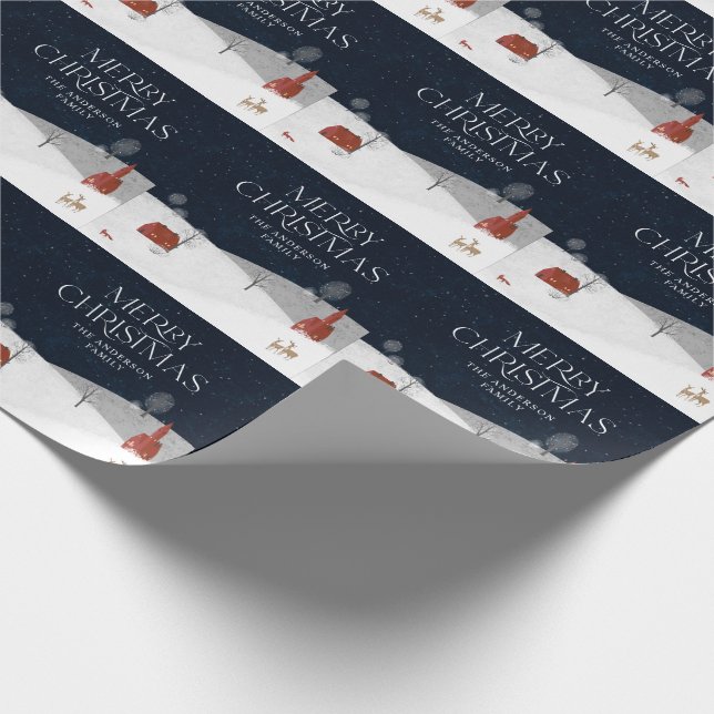 Traditional Rustic red navy Winter Merry Christmas Wrapping Paper (Corner)
