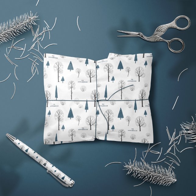 Traditional Rustic Winter forest blue Christmas Wrapping Paper (Creator Uploaded)