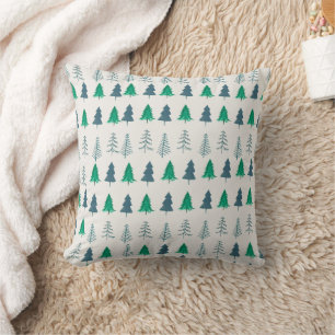 Traditional Rustic Winter forest Trees Green Cushion